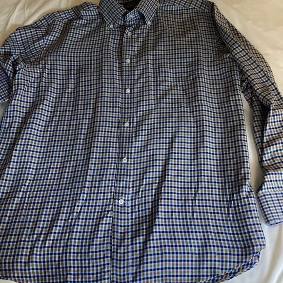Paul & Shark NWOT Mens Blue & Brown Check shirt with Button Down Collar. Size L - Picture 4 of 5